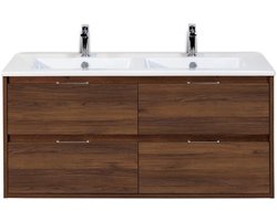 Porto Badmeubelset 120 cm - 4 Laden Walnoot - Keramische Wastafel Wit Slim