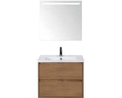 Porto Badmeubelset 70 cm - Honey - Keramische Wastafel Wit Slim met Sence Spiegel