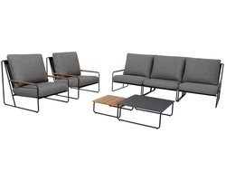 Portofino Loungeset Antraciet Teak Aluminium - Loungebank en Loungestoelen voor Buiten - 7-delige set