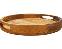 Posched - Houten Rond Dienblad - 34 x 34 x 5 - Serveerblad - Decoratie - Theeblad