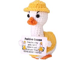 Positive Crochet Goose, Handmade Emotional Support Knitted Crochet Goose Positive Animals Inspirational Doll with Uplifting Card for Decoration at Office or Home