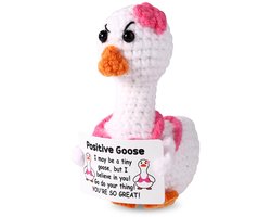 Positive Crochet Goose, Handmade Inspirational Goose Doll Gifts with Card and Uplifting Emotional Animals for Office and Home