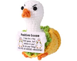 Positive Goose, 9cm Emotional Support Crochet Taco Goose Knitted Doll Cute Handmade Positive Animals Inspirational Gift for Birthdays Christmas Party Decoration