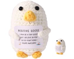 Positive Goose, Creative Emotional Plush Positive Support Wool Crochet Goose Knitted Toy Cheering Gift for Family Friends Christmas Birthday Party Decoration (White)