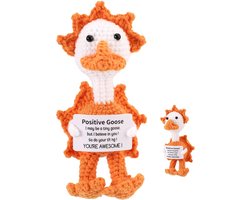 Positive Goose, Crochet Animals with Positive Posts Emotional Supportive Crochet Sun Goose for Encouraging Gift Home Office Decoration Graduation Gift(Orange)