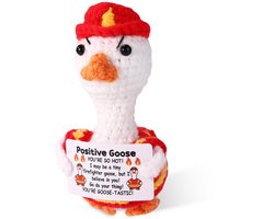 Positive Goose, Emotional Support Crochet Goose with Positive Message Card as Inspirational Gift Home Office Decoration Funny Fireman Gift