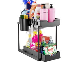 Posity Gootsteenkast Organizer - Keukenkastje Organizer - Schuiflade - Kast Organizer - Badkamer Organizer - Aanrecht Organiser - 2 Uitschuifbare Lades - Zwart