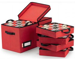 Posity Kerstballen Opbergbox – Kerstballen Opbergdoos / Kerstballenbox / Opbergbox Kerst – Voor 128 Kerstballen – Met Handvat & Sluitingsdeksel – Rood
