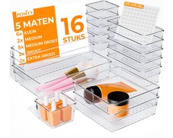 Posity Lade Organizer - 16 Stuks - Organizer Bakjes - Lade Bakjes - Opbergbakjes - Make-up Organizer - Voor Keuken, Badkamer & Bureau - Kunststof - Transparant
