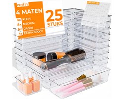 Posity Lade Organizer - 25 Stuks - Organizer Bakjes - Lade Bakjes - Opbergbakjes - Make-up Organizer - Voor Keuken, Badkamer & Bureau - Kunststof - Transparant