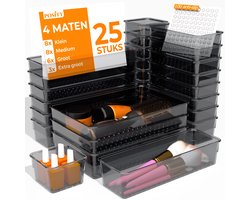 Posity Lade Organizer - 25 Stuks - Organizer Bakjes - Lade Bakjes - Opbergbakjes - Make-up Organizer - Voor Keuken, Badkamer & Bureau - Kunststof - Zwart Transparant