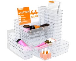 Posity Lade Organizer - 44 Stuks - Organizer Bakjes - Lade Bakjes - Opbergbakjes - Make-up Organizer - Voor Keuken, Badkamer & Bureau - Kunststof - Transparant
