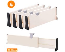 Posity Ladeverdeler - Verstelbaar & Uitschuifbaar - 4 Stuks - Lade Organizer - 28-43,5 cm - Voor Keuken, Slaapkamer & Kleding - Kunststof - Wit
