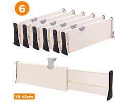 Posity Ladeverdeler - Verstelbaar & Uitschuifbaar - 6 Stuks - Lade Organizer - 28-43,5 cm - Voor Keuken, Slaapkamer & Kleding - Kunststof - Wit