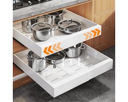 Posity Schuiflade – Keukenkast Organizer – Gootsteenkast/Lade Organizer - binnenlade keuken – Uittrekbaar en Verstelbaar (43-67 cm) – Telescopisch – Wit