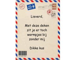 Post Deken - Sprei - Wikkeldoek- Plaid - Zonder mij ... Dikke Kus - bankdeken - knuffeldeken - 200 x 150 cm