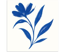 Poster 100x100 cm - Bloem - Blaadjes - Minimalistisch - Blauw - Posters - Kamer decoratie - Wanddecoratie woonkamer - Muurdecoratie slaapkamer XXL