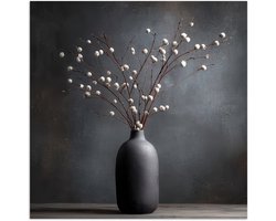 Poster 100x100 cm - Takken - Vaas - Bolletjes - Wit - Posters - Kamer decoratie - Wanddecoratie woonkamer - Muurdecoratie slaapkamer XXL