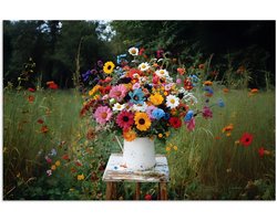 Poster 120x80 cm - Bloemen - Krukje - Gieter - Veld - Posters - Kamer decoratie - Wanddecoratie woonkamer - Muurdecoratie slaapkamer