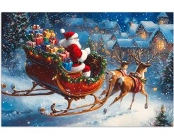 Poster 120x80 cm - Kerstman - Rendier - Kerst - Sneeuw - Posters - Kamer decoratie - Wanddecoratie woonkamer - Kerstdecoratie voor binnen - Kerstversiering - Kerstmis versiering in huis - Kerstaccessoires