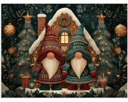 Poster 120x90 cm - Kerst - Gnomen - Peperkoekhuisje - Rood - Groen - Posters - Kamer decoratie - Wanddecoratie woonkamer - Muurdecoratie slaapkamer - Kerstversiering - Kerstdecoratie voor binnen - Kerstmis