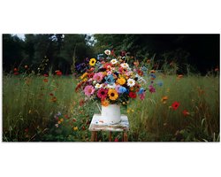 Poster 150x75 cm - Bloemen - Krukje - Gieter - Veld - Posters - Kamer decoratie - Wanddecoratie woonkamer - Muurdecoratie slaapkamer