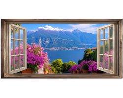 Poster 150x75 cm - Doorkijk - Berg - Landschap - Uitzicht - Meer - Posters - Kamer decoratie - Wanddecoratie woonkamer - Muurdecoratie slaapkamer