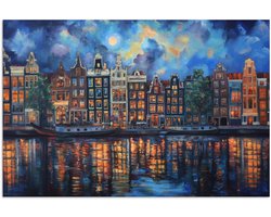Poster 180x120 cm - Grachten Amsterdam - Huizen - Stad - Kleurrijk - Posters - Kamer decoratie - Wanddecoratie woonkamer - Muurdecoratie slaapkamer XXL