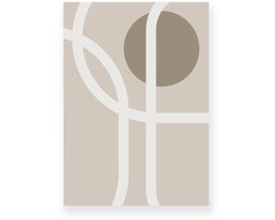 Poster 20x30 cm - Abstracte Lijnen - Cirkel - Beige - Taupe - Minimalistisch - Modern - Muurdecoratie - Wanddecoratie