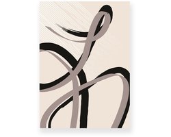Poster 20x30 cm - Abstracte Lijnen - Krullen - Taupe - Beige - Abstract - Modern - Muurdecoratie - Wanddecoratie