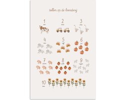 Poster 20x30 cm - Getallen tellen - Educatief - Cijfers leren - Boerderij - Posters - Kamer decoratie accessoires - Wanddecoratie kinderkamer - Muurdecoratie babykamer