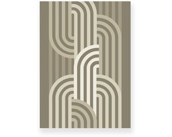 Poster 20x30 cm - Halve Bogen - Patroon - Beige - Taupe - Optische Illusie - Japandi - Muurdecoratie - Wanddecoratie