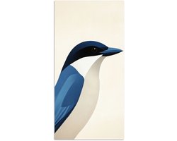 Poster 20x40 cm - Illustratie - Blauw - Vogel - Posters - Kamer decoratie - Wanddecoratie woonkamer - Muurdecoratie slaapkamer