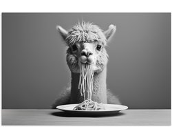 Poster 30x20 cm - Alpaca - Pasta - Zwart - Wit - Grappig - Dieren - Posters - Kamer decoratie - Wanddecoratie woonkamer - Muurdecoratie slaapkamer