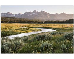 Poster 30x20 cm - Berglandschap - Rivier - Bos - Posters - Kamer decoratie - Wanddecoratie woonkamer - Muurdecoratie slaapkamer