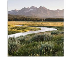 Poster 30x30 cm - Berglandschap - Rivier - Bos - Posters - Kamer decoratie - Wanddecoratie woonkamer - Muurdecoratie slaapkamer