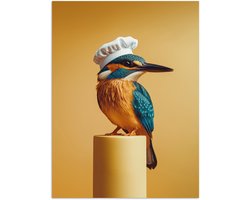 Poster 30x40 cm - Ijsvogel - Pilaar - Koksmuts - Vogel - Posters - Wanddecoratie keuken - Muurdecoratie woonkamer - Decoratieve accessoires - Kamer muur decoratie