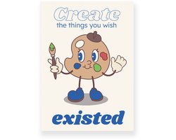 Poster 30x40 cm - Schilderspalet - Illustratie - Blauw - Beige - Cartoon - Motivatie - Muurdecoratie - Wanddecoratie