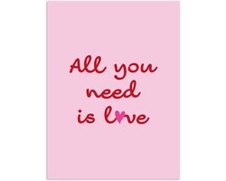 Poster 30x40 cm - Tekst - Roze - Love - Hart - Posters - Kamer decoratie - Wanddecoratie woonkamer - Muurdecoratie slaapkamer