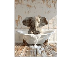 Poster 30x40 cm - Vintage - Olifant - Badkuip - Schuim - Wilde dieren - Posters - Wanddecoratie badkamer - Muurdecoratie WC - Decoratieve accessoires - Toilet muur decoratie