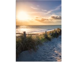 Poster 30x40 cm - Zonsondergang - Strand - Duin - Gras - Bank - Posters - Kamer decoratie - Wanddecoratie woonkamer - Muurdecoratie slaapkamer