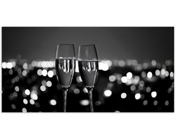 Poster 40x20 cm - Bubbels - Proosten - Champagneglazen - Stadslichten - Posters - Wanddecoratie keuken - Muurdecoratie woonkamer - Decoratieve accessoires - Kamer muur decoratie