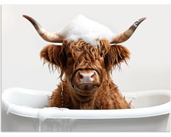 Poster 40x30 cm - Schotse Hooglander - Bad - Koe - Dieren - Schuim - Posters - Wanddecoratie badkamer - Muurdecoratie WC - Decoratieve accessoires - Toilet muur decoratie
