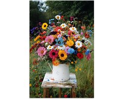 Poster 40x60 cm - Bloemen - Krukje - Gieter - Veld - Posters - Kamer decoratie - Wanddecoratie woonkamer - Muurdecoratie slaapkamer