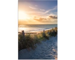 Poster 40x60 cm - Zonsondergang - Strand - Duin - Gras - Bank - Posters - Kamer decoratie - Wanddecoratie woonkamer - Muurdecoratie slaapkamer