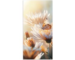 Poster 40x80 cm - Vlinder - Bloem - Oranje - Posters - Kamer decoratie - Wanddecoratie woonkamer - Muurdecoratie slaapkamer