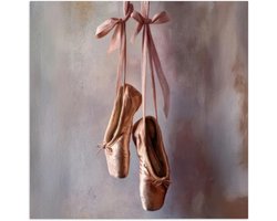 Poster 50x50 cm - Balletschoenen - Satijn - Aardetinten - Posters - Kamer decoratie - Wanddecoratie woonkamer - Muurdecoratie slaapkamer