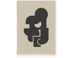 Poster 50x70 cm - Abstracte Vormen - Donkergrijs - Taupe - Minimalistisch - Japandi - Muurdecoratie - Wanddecoratie