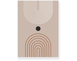 Poster 50x70 cm - Halve Bogen - Lijnen - Taupe - Bruin - Minimalistisch - Japandi - Muurdecoratie - Wanddecoratie