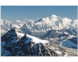 Poster 60x40 cm - De hoogste berg van Europa de Mont Blanc met vele witte bergtoppen - Posters - Kamer decoratie - Wanddecoratie woonkamer - Muurdecoratie slaapkamer